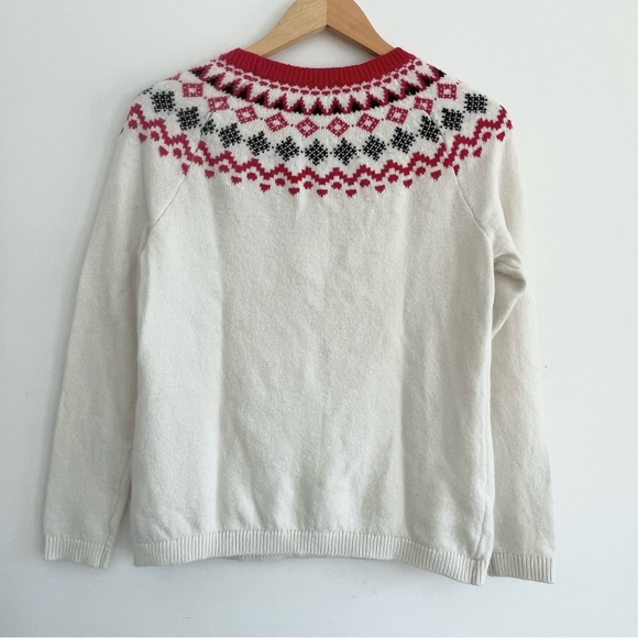 Talbots Nordic Fair Isle Yoke Soft Crewneck Sweater Cream Red Holiday Style SP - Picture 5 of 7